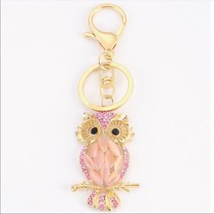 Crystal Rhinestone Owl Keychain Purse Charm, Pink ~ 🎁 Woodsy Forest 🎄 Stocking